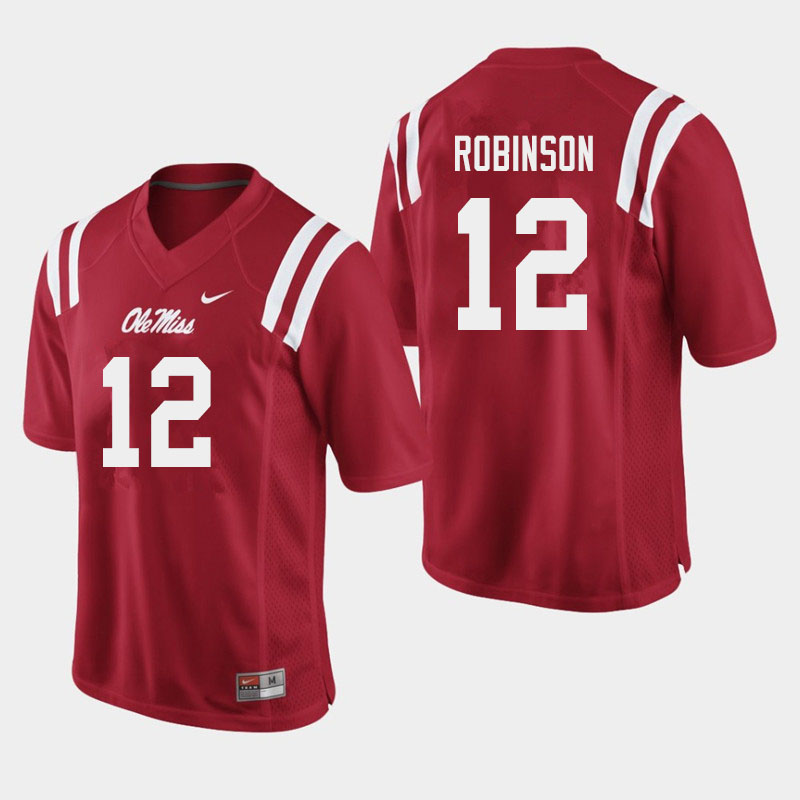 Men #12 Austrian Robinson Ole Miss Rebels College Football Jerseys Sale-Red - Click Image to Close